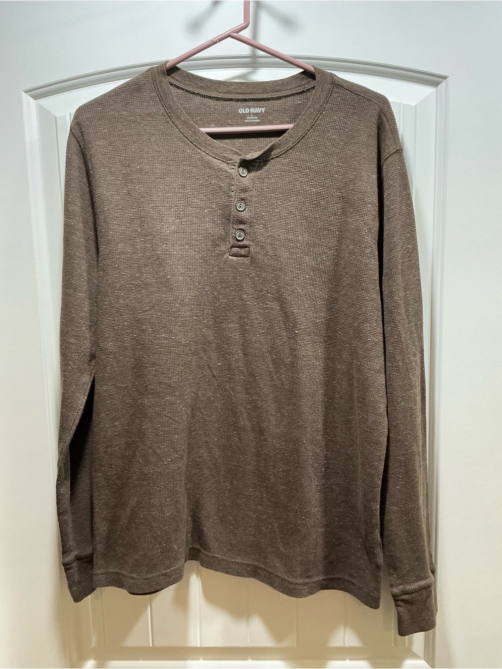 Old Navy Waffle Knit Henley Shirt Mens Large Brown Long Sleeve Built-In Flex
